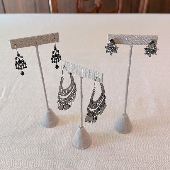 3 Pair of Earrings Dark Moody Collection Black & Hematite Bundle Filigree Gypsy - Picture 14 of 14